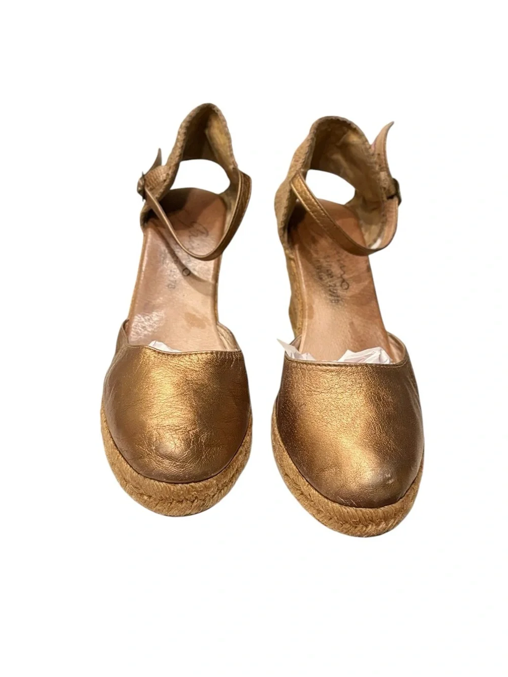 Gainmo Metallic Bronze Ankle-Strap BOHO Espadrille Summer Vacation Wedges sz 41